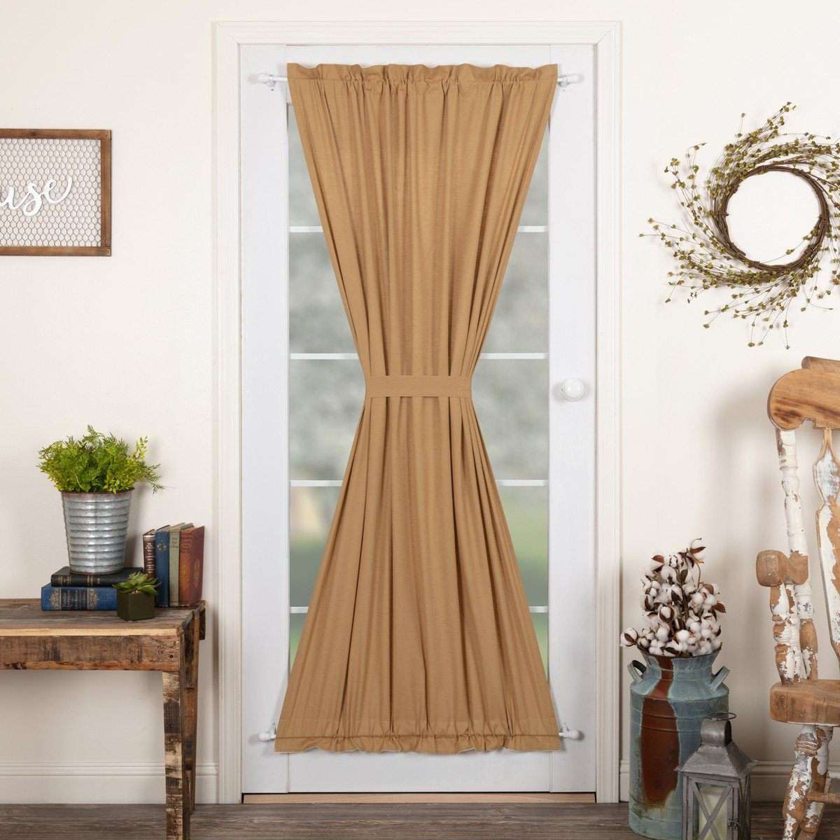 Simple Life Flax Khaki/Antique White/Natural Door Panel 72"x40" curtain VHC Brands 