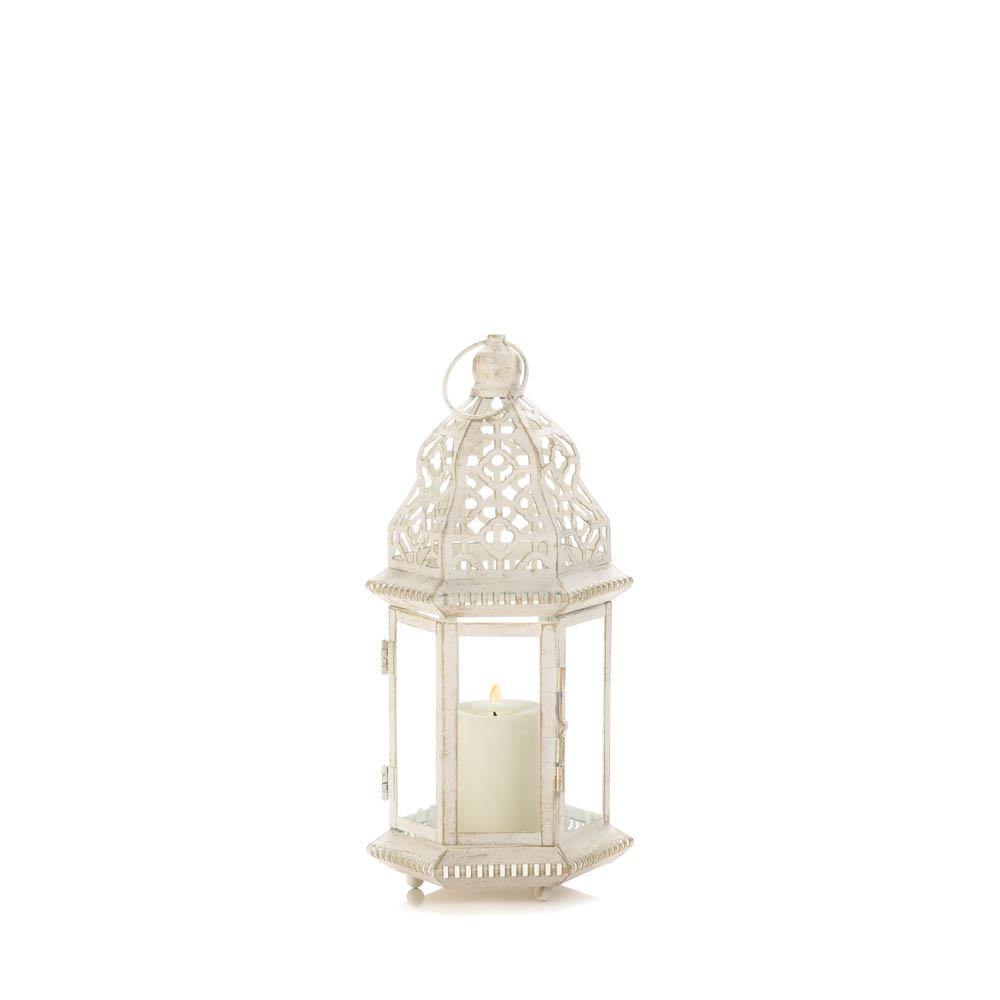 Small Distressed White Lantern - The Fox Decor