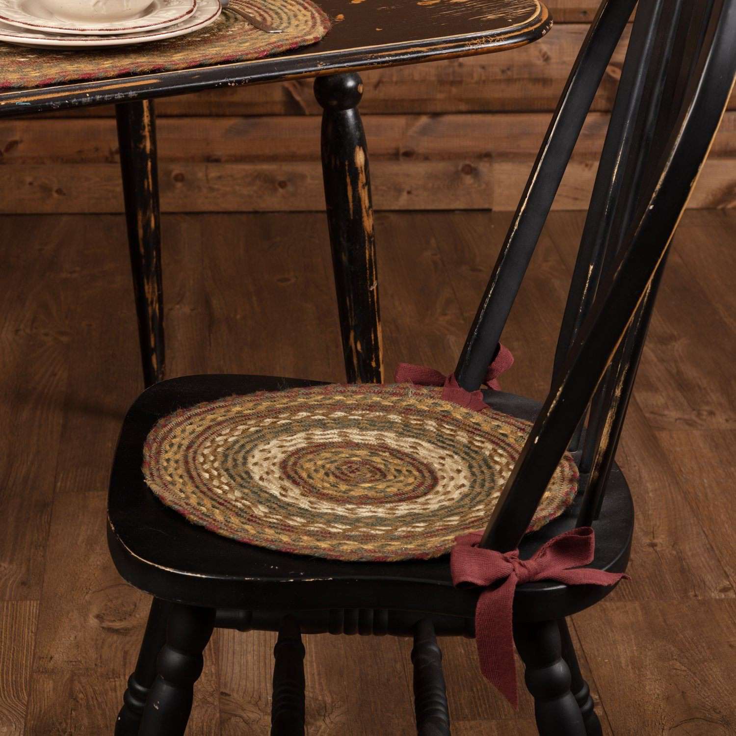 Tea Cabin Braided Jute Chair Pad Set of 6 Green, Crimson, Creme Chair Pad VHC Brands 