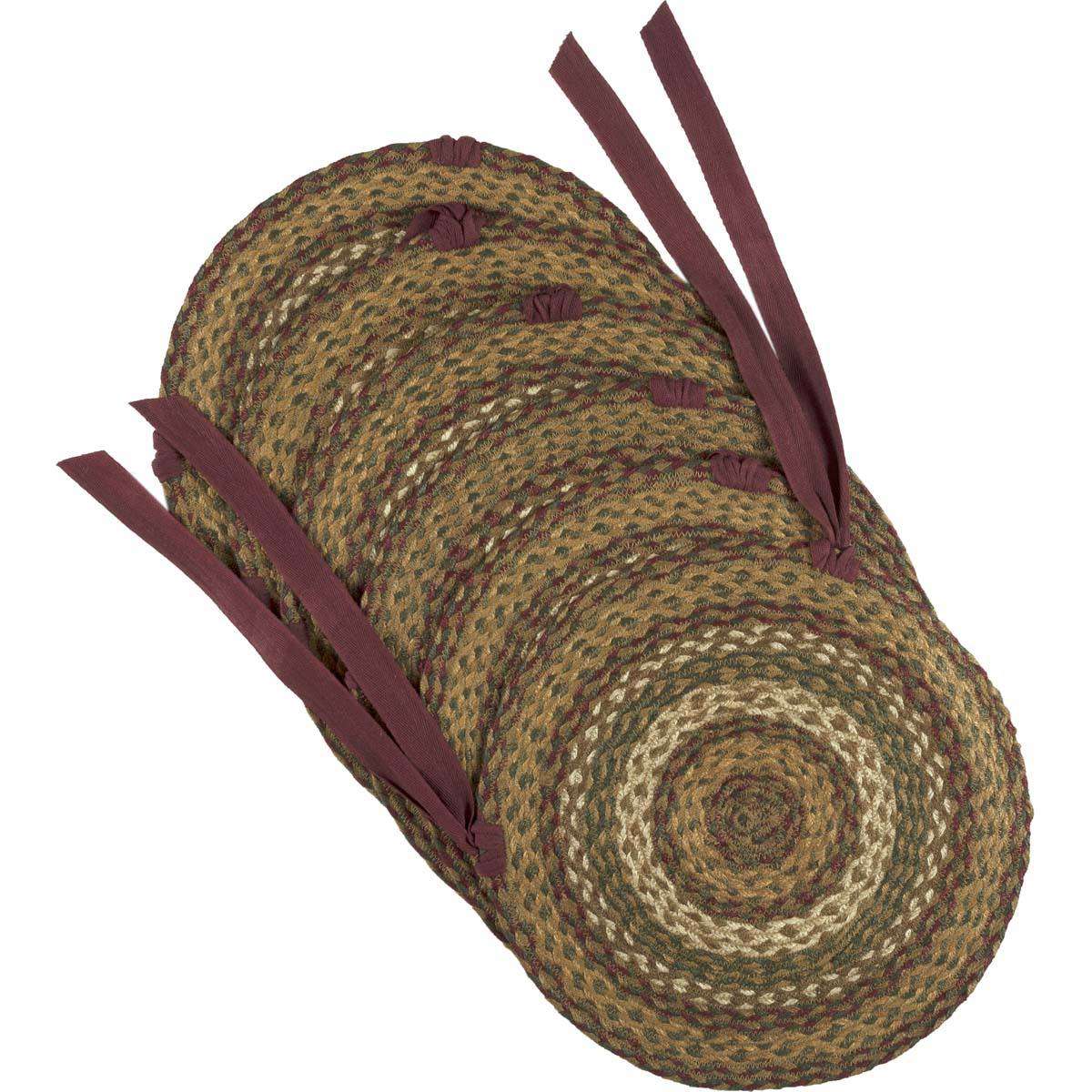 Tea Cabin Braided Jute Chair Pad Set of 6 Green, Crimson, Creme Chair Pad VHC Brands 