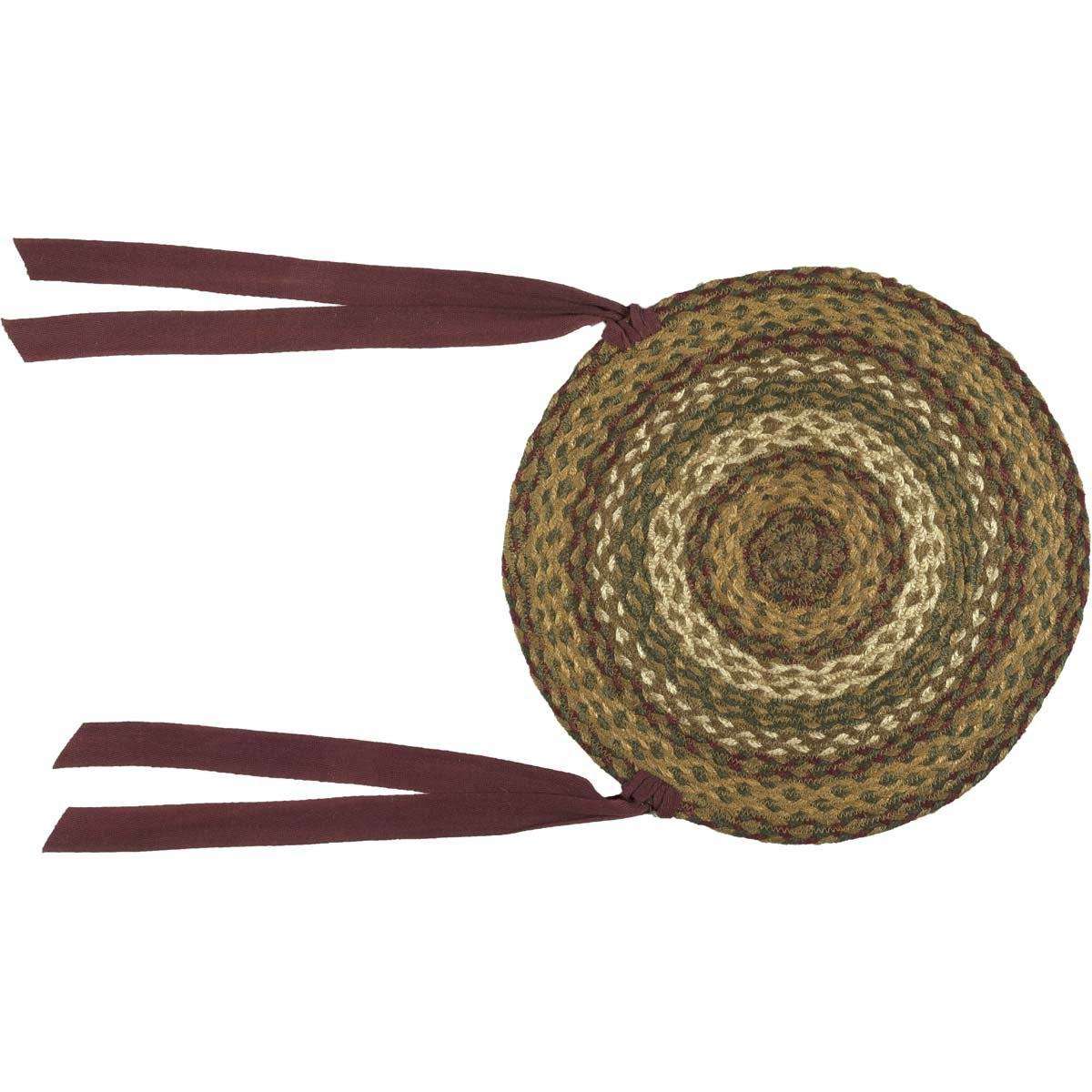 Tea Cabin Braided Jute Chair Pad Set of 6 Green, Crimson, Creme Chair Pad VHC Brands 