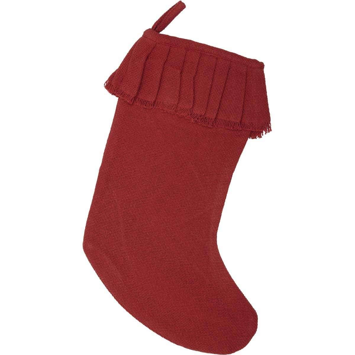 Festive Red Burlap Ruffled Stocking 11x15 VHC Brands - The Fox Decor