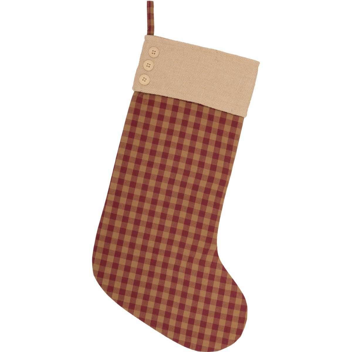 Burgundy Check Button Stocking 12x20 VHC Brands - The Fox Decor