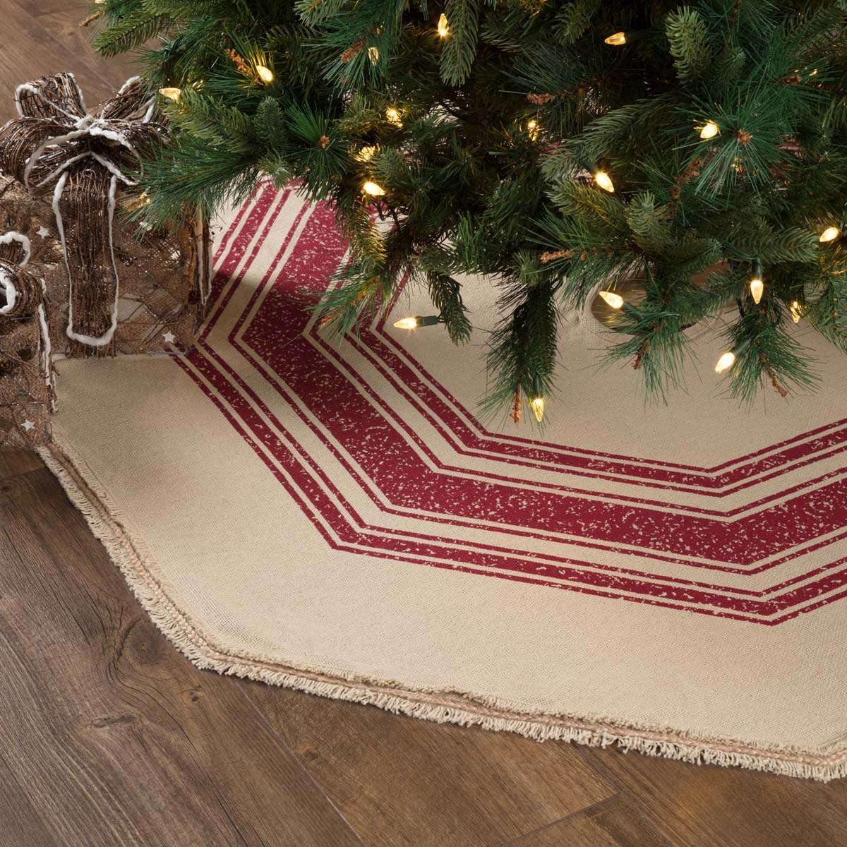 Vintage Burlap Stripe Red Tree Skirt 55