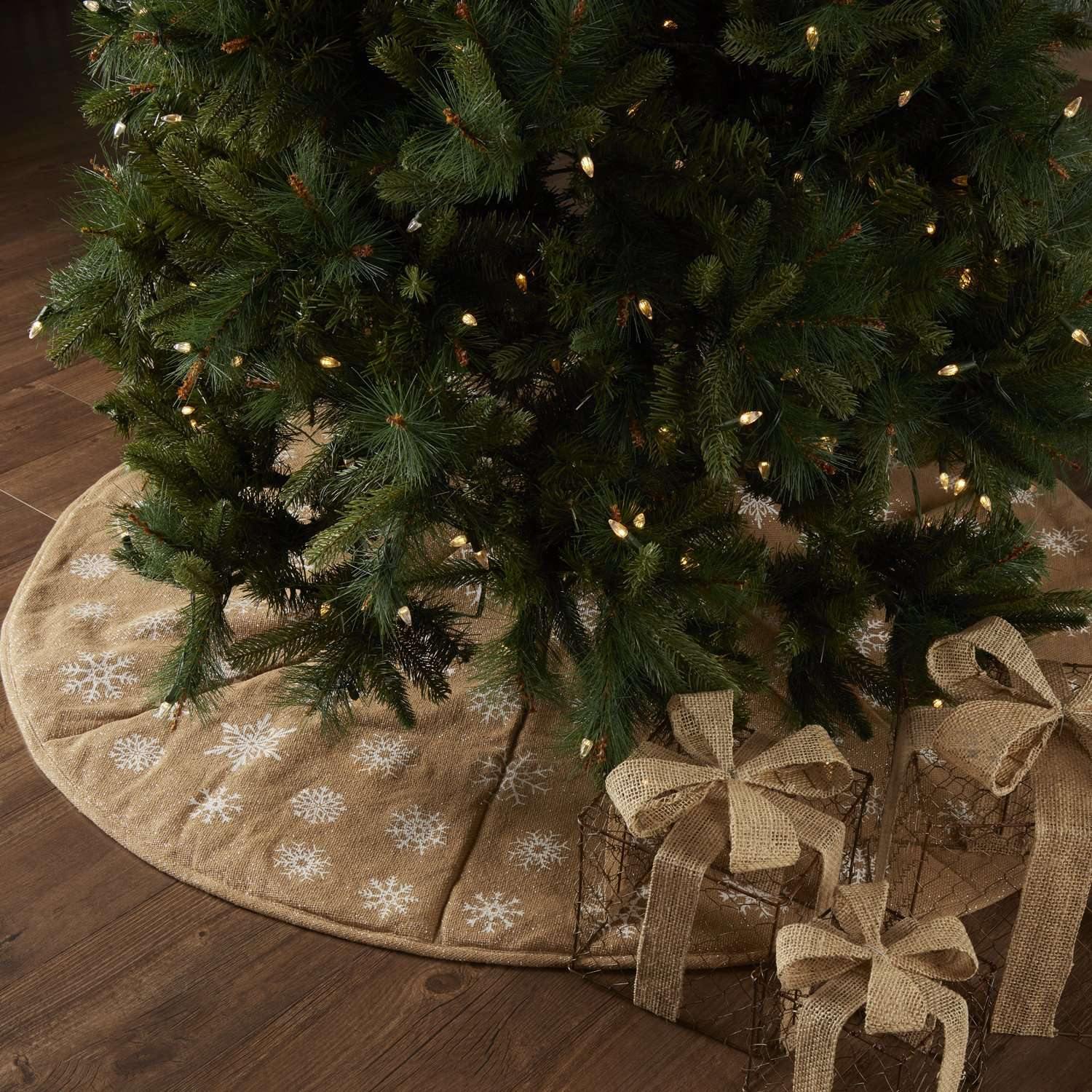 Snowflake Burlap Natural Tree Skirt 55