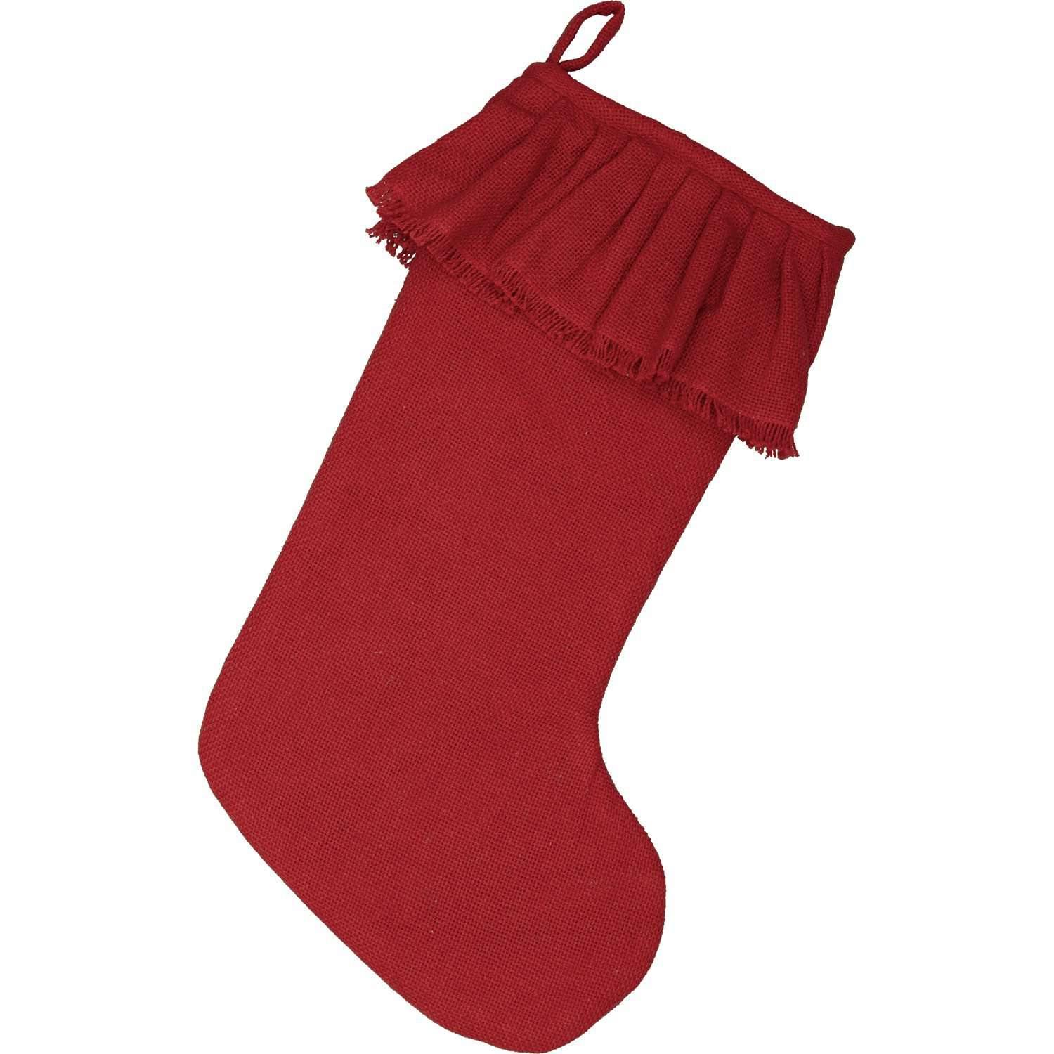 Festive Red Burlap Ruffled Stocking 11x20 VHC Brands - The Fox Decor