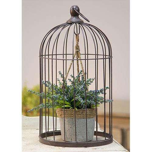 Wire Birdcage with Jute and Cement Plant Holder, Large