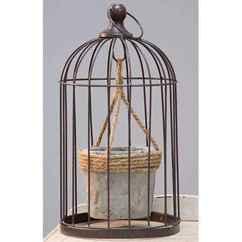 Wire Birdcage with Jute and Cement Plant Holder, Medium