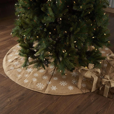 Snowflake Burlap Natural Christmas Tree Skirt 60 VHC Brands