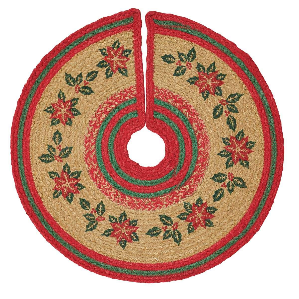 Poinsettia Jute Mini Christmas Tree Skirt 21 VHC Brands - The Fox Decor